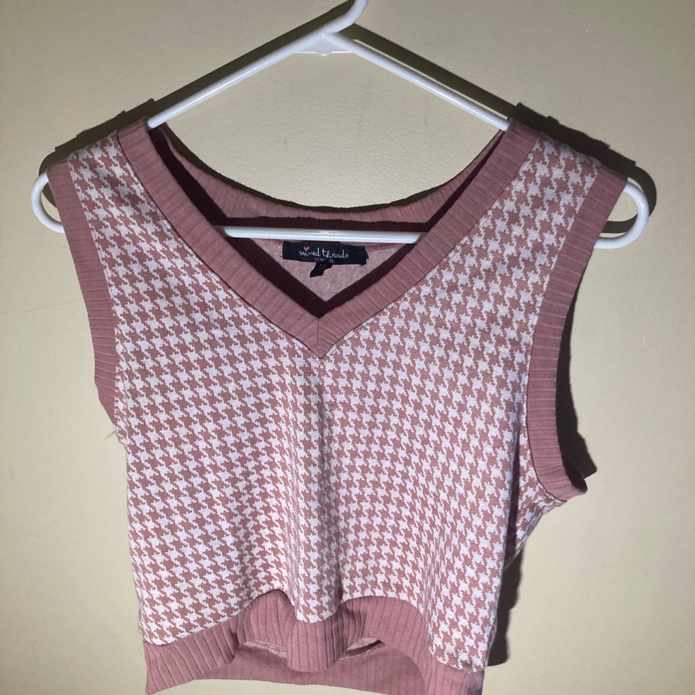 Pink and white checkered sweater vest